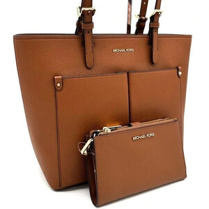 Michael Kors Jet Set Medium Pocket Tote Bag & Large Double Zip Wallet Luggage